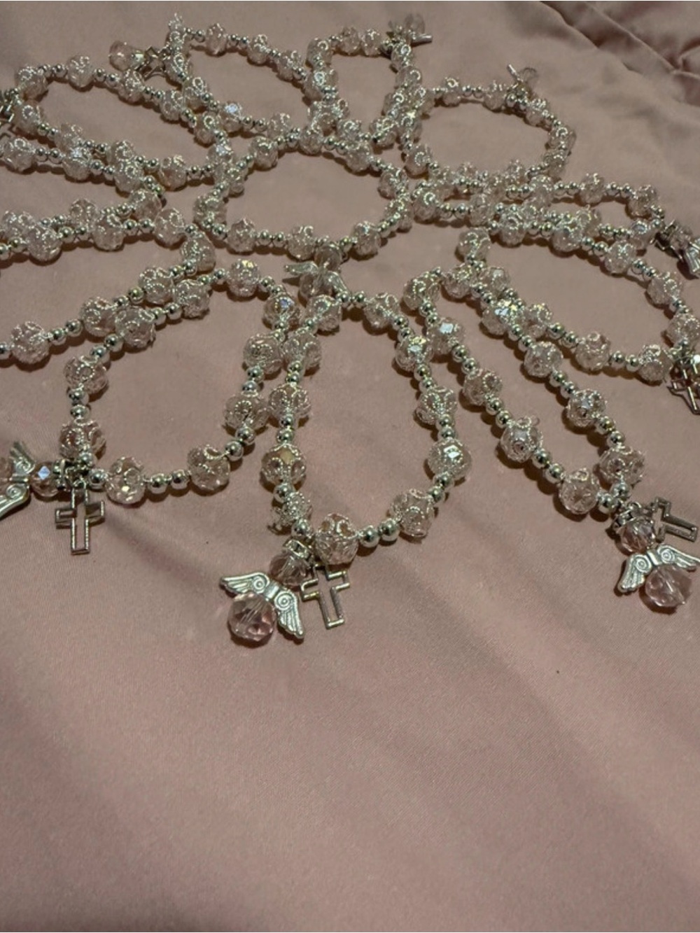 Silver and Light Pink Beaded Charm Bracelet Stack - Picture 2 of 2